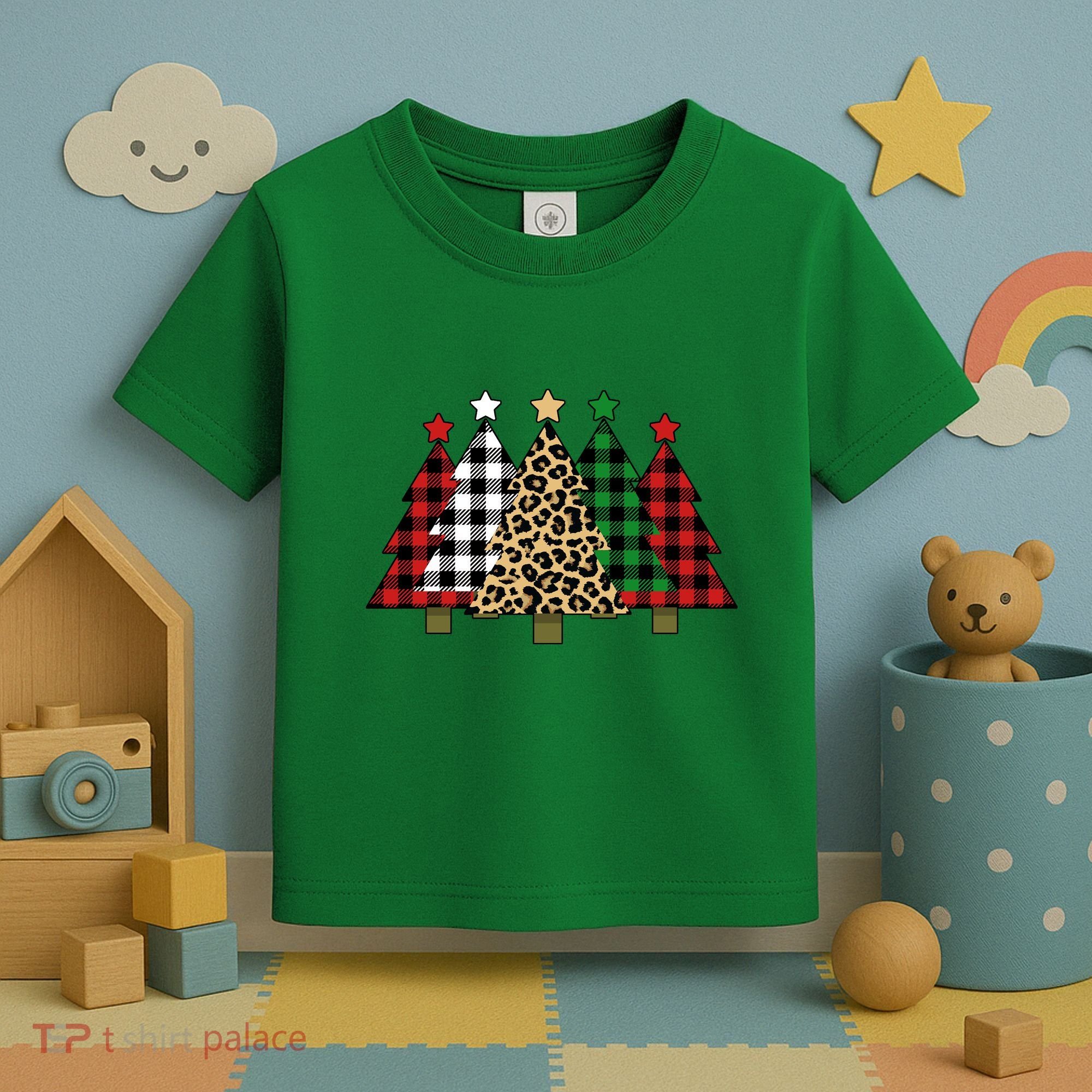 Christmas Trees Buffalo Plaid & Leopard Design Toddler T-Shirt