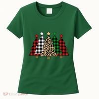 Christmas Trees Buffalo Plaid & Leopard Design Women's T-Shirt thumb 0