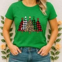 Christmas Trees Buffalo Plaid & Leopard Design Women's T-Shirt thumb 2