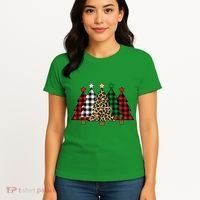 Christmas Trees Buffalo Plaid & Leopard Design Women's T-Shirt thumb 4