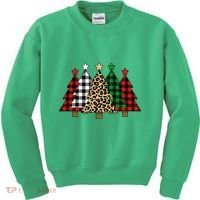 Christmas Trees Buffalo Plaid & Leopard Design Kids Sweatshirt thumb 0