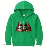 Christmas Trees Buffalo Plaid & Leopard Design Kids Hoodie thumb 0