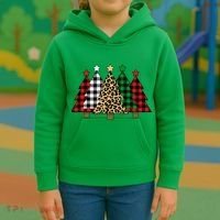 Christmas Trees Buffalo Plaid & Leopard Design Kids Hoodie thumb 3