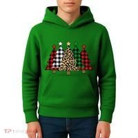 Christmas Trees Buffalo Plaid & Leopard Design Kids Hoodie thumb 4
