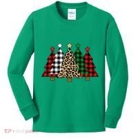 Christmas Trees Buffalo Plaid & Leopard Design Kids Long Sleeve Shirt thumb 0