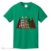 Christmas Trees Buffalo Plaid & Leopard Design Kids T-Shirt thumb 0