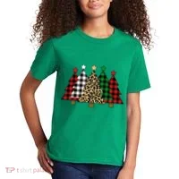 Christmas Trees Buffalo Plaid & Leopard Design Kids T-Shirt thumb 2