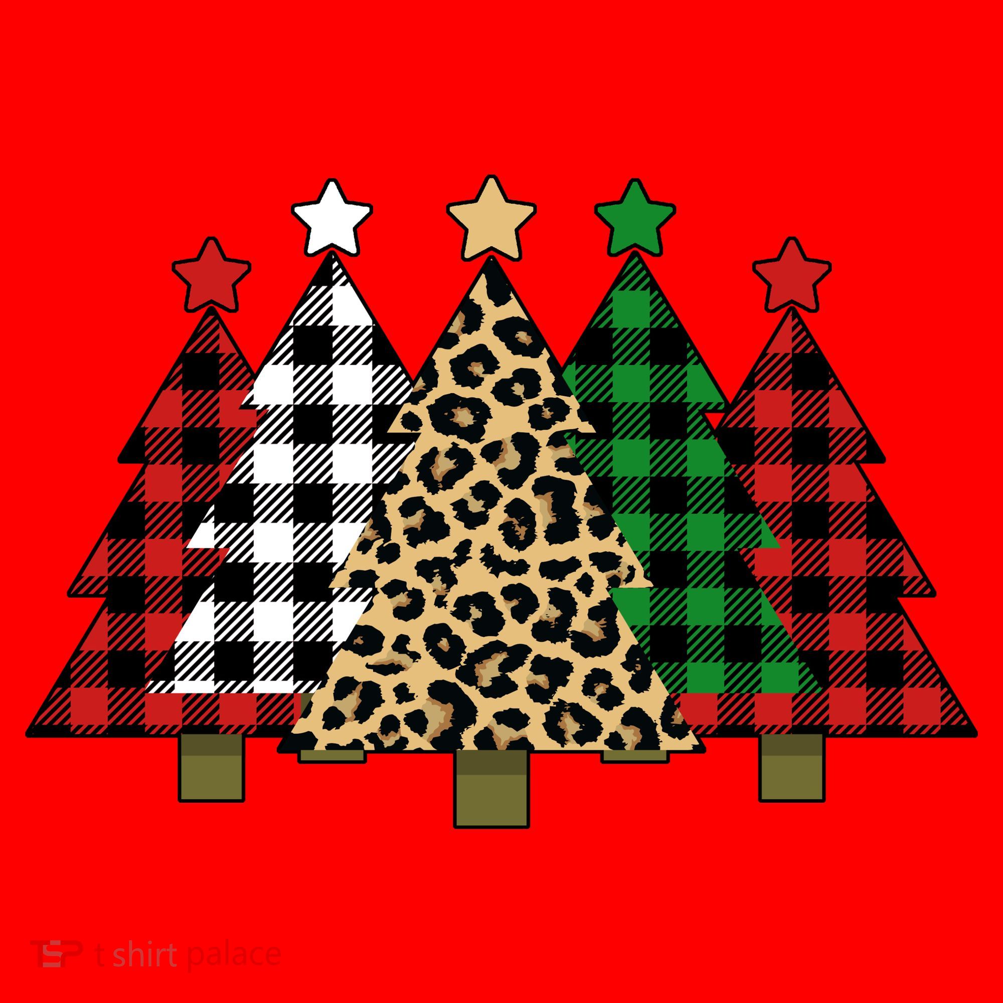 Christmas Trees Buffalo Plaid & Leopard Design Santa Hat