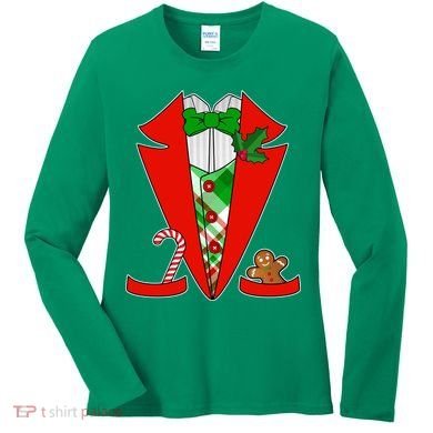 Christmas Tuxedo Costume Top Women's Long Sleeve Shirt