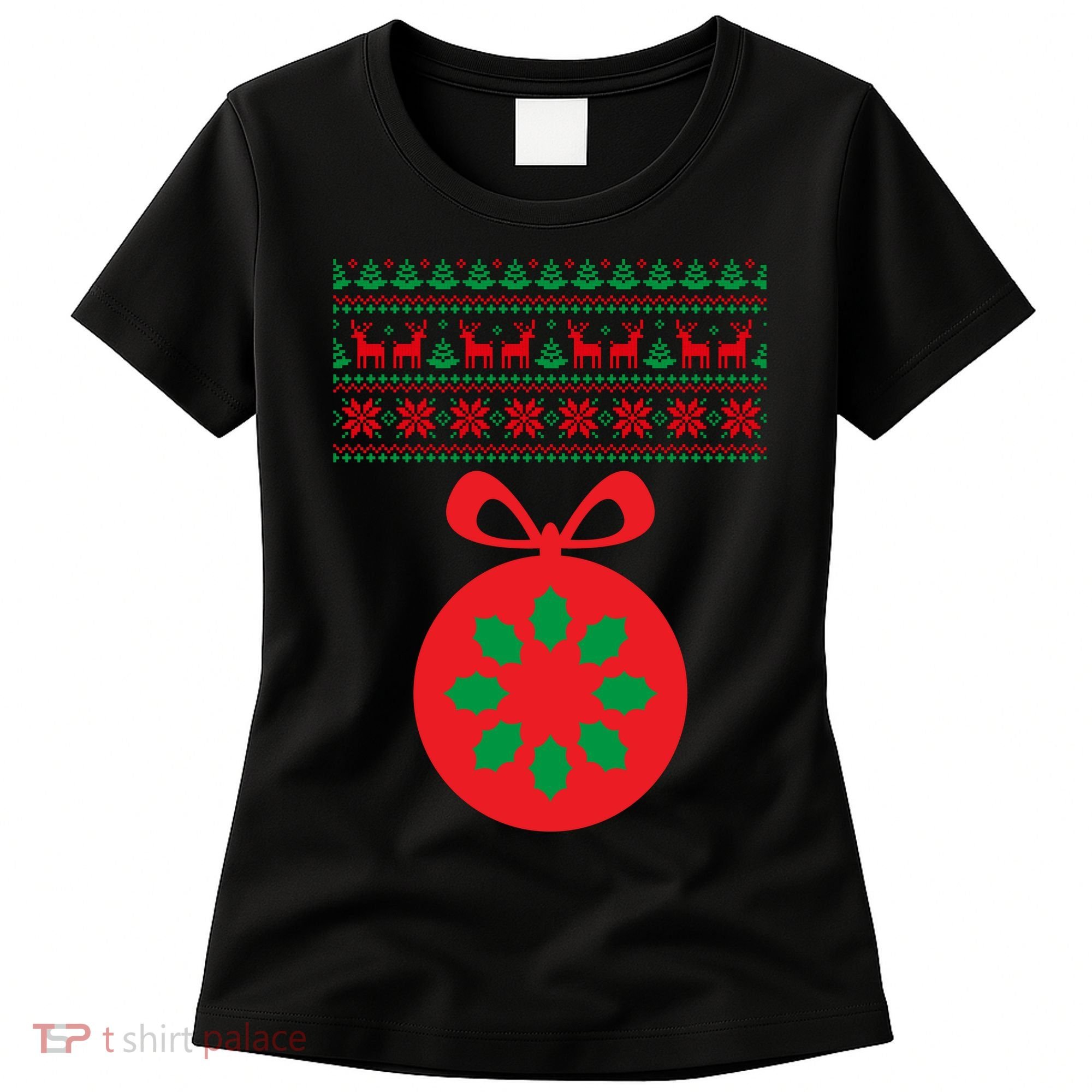Christmas Ugly Sweater Pregnancy Ornament  Women's T-Shirt