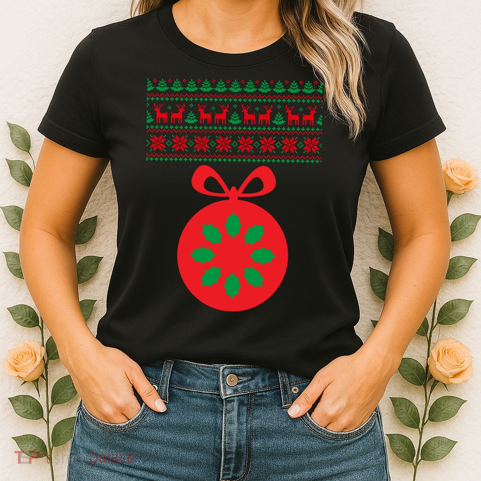 Christmas Ugly Sweater Pregnancy Ornament  Women's T-Shirt