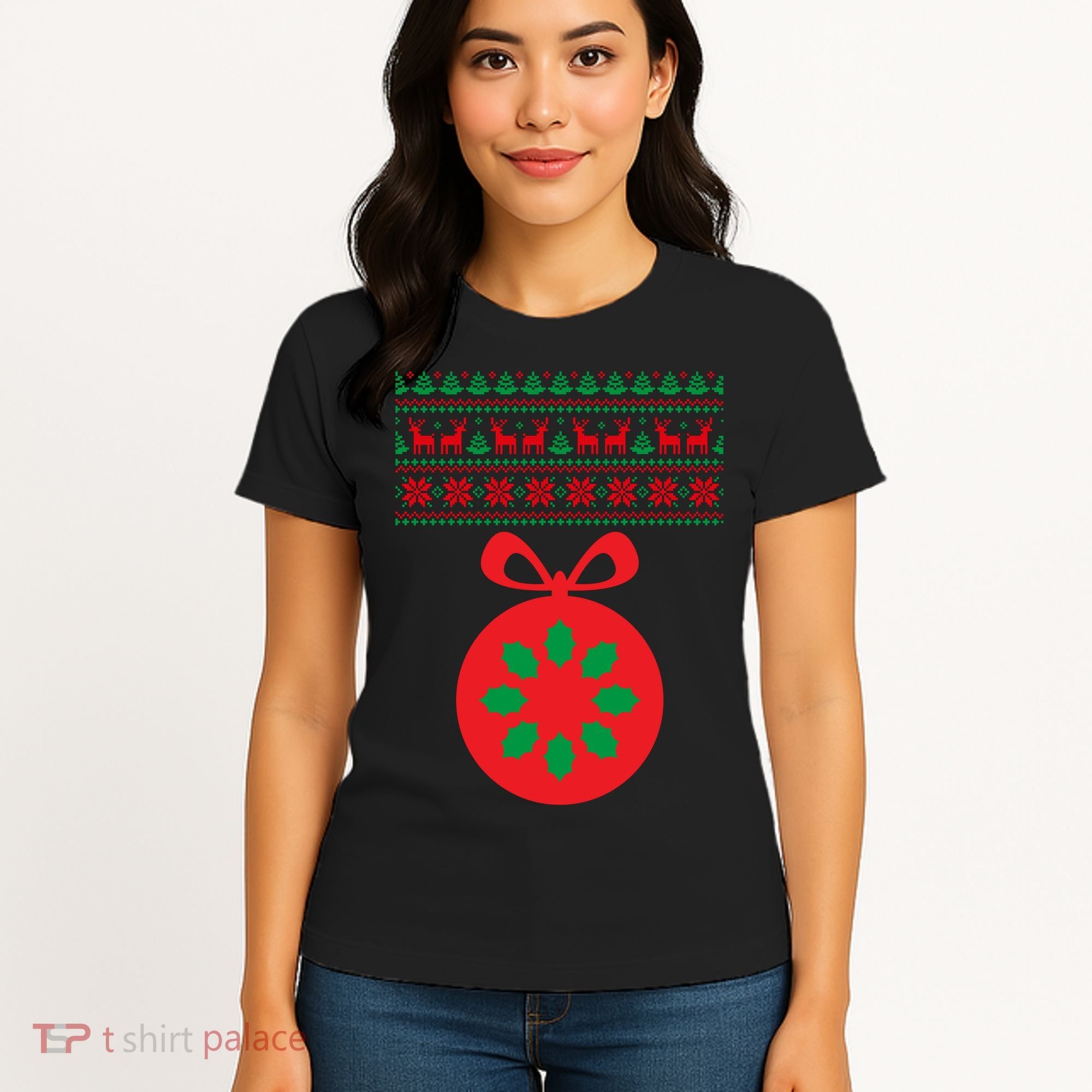 Christmas Ugly Sweater Pregnancy Ornament  Women's T-Shirt