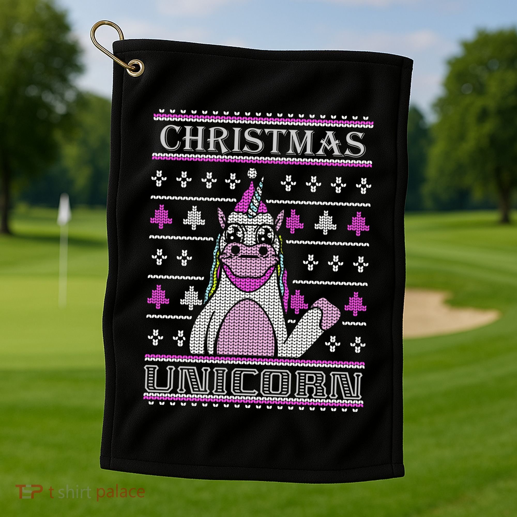 Christmas Unicorn Ugly Sweater Golf Towel