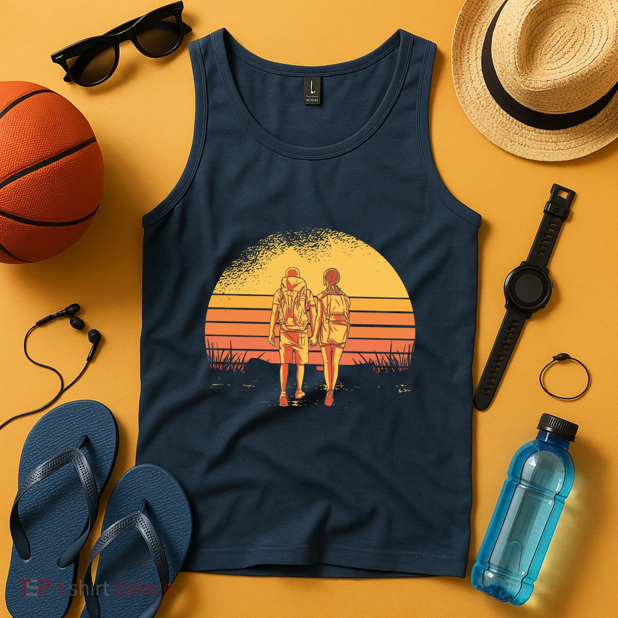 Couple Hiking Sunset Tank Top