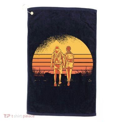 Couple Hiking Sunset Golf Towel