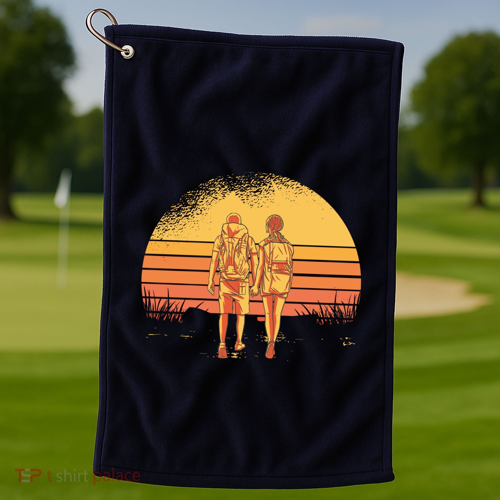 Couple Hiking Sunset Golf Towel