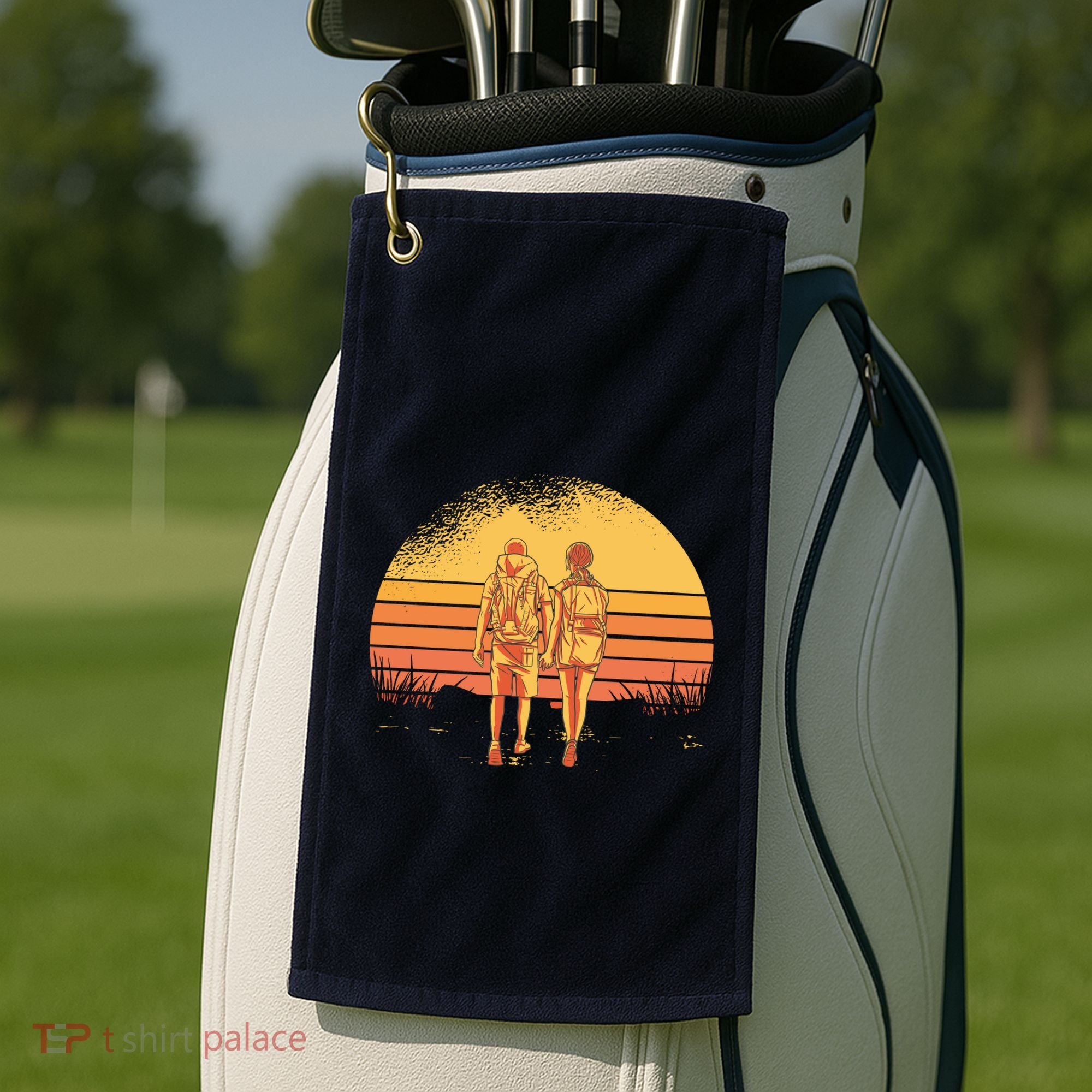 Couple Hiking Sunset Golf Towel