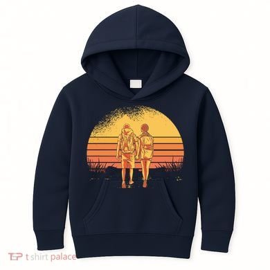 Couple Hiking Sunset Kids Hoodie