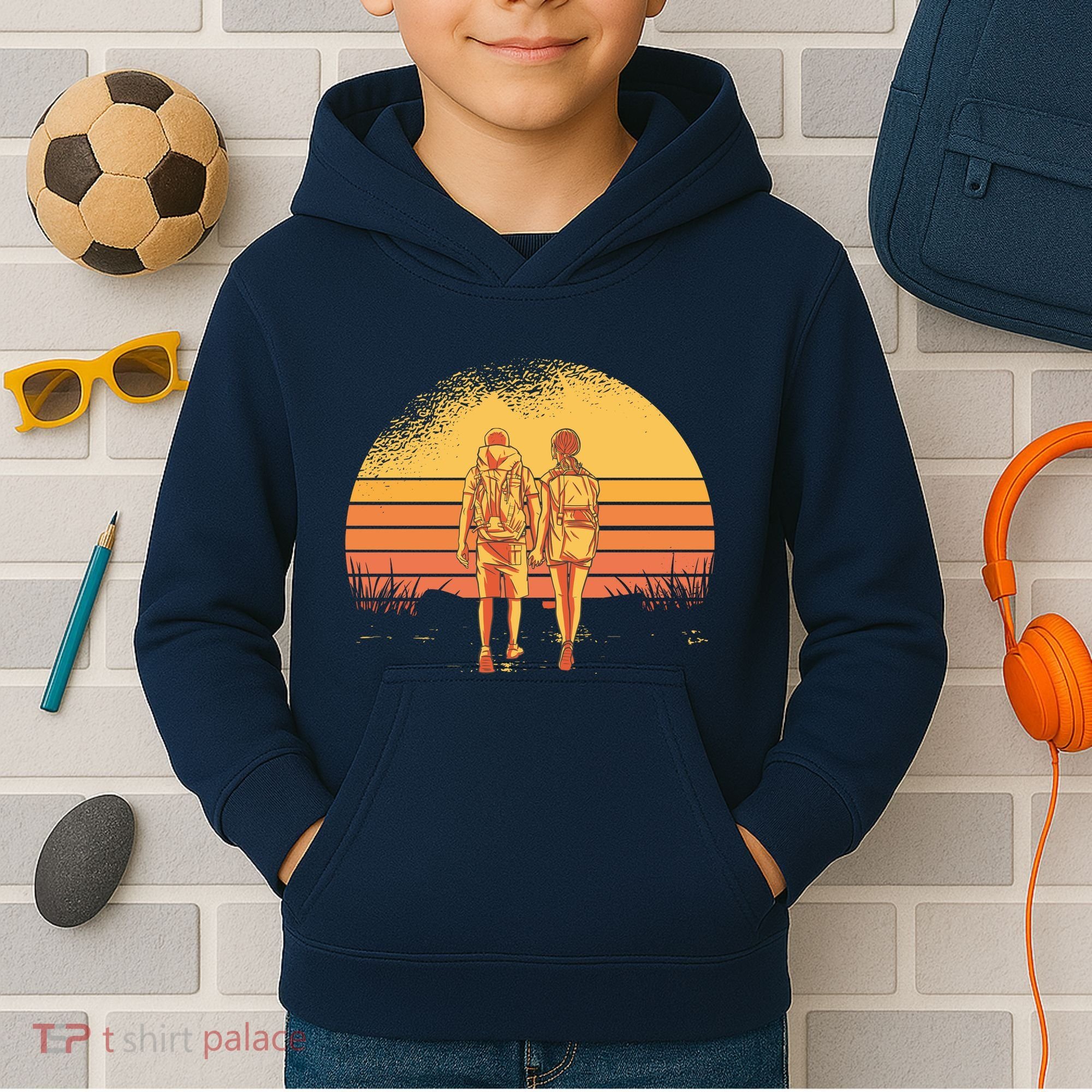 Couple Hiking Sunset Kids Hoodie