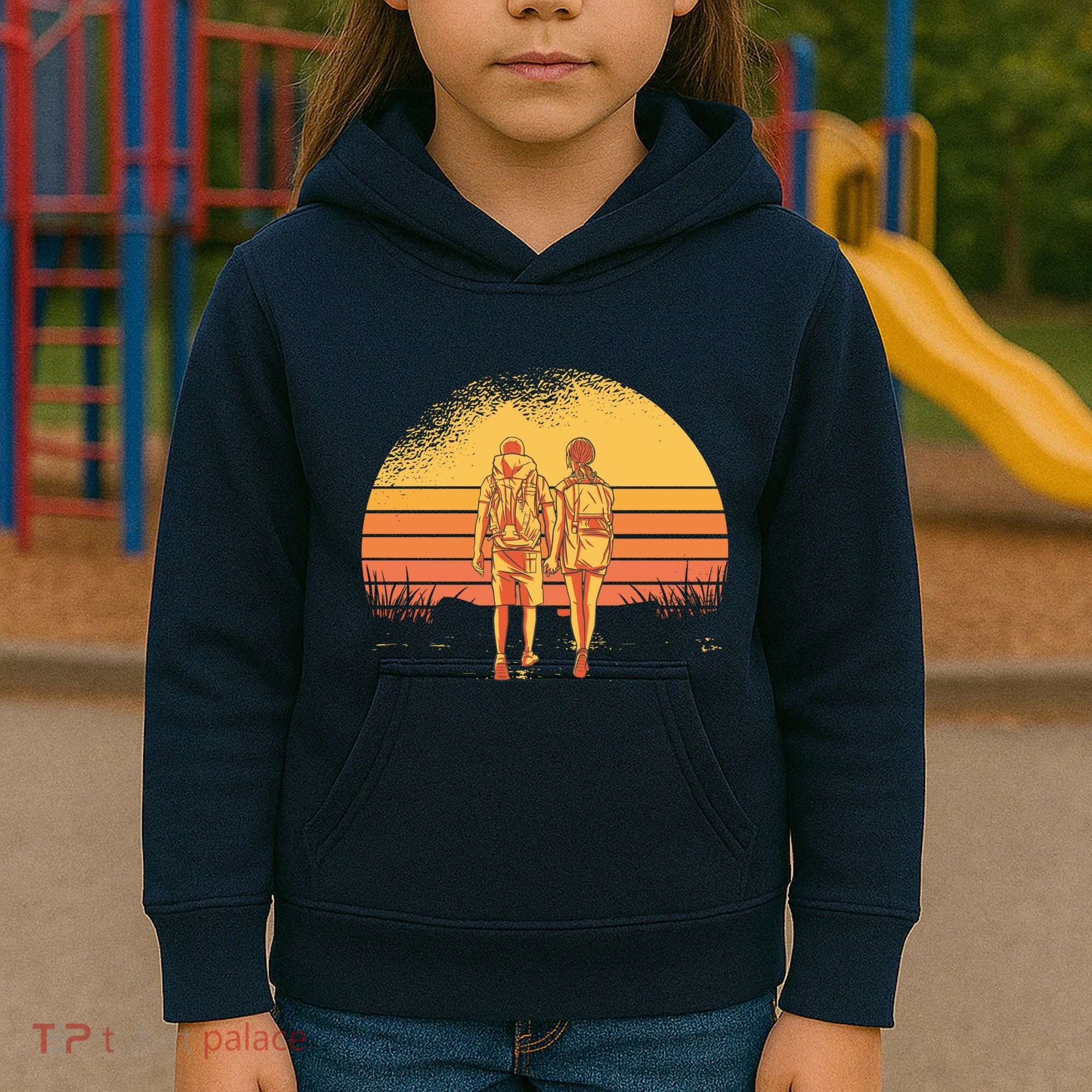 Couple Hiking Sunset Kids Hoodie
