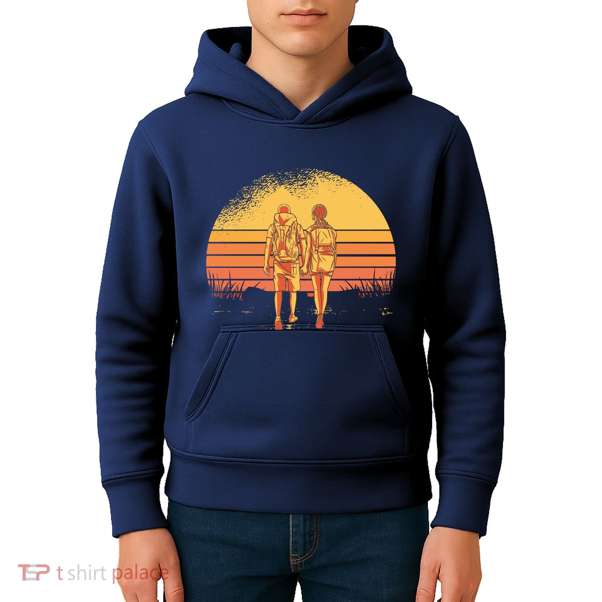 Couple Hiking Sunset Kids Hoodie