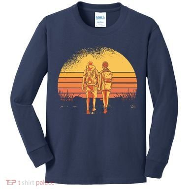 Couple Hiking Sunset Kids Long Sleeve Shirt