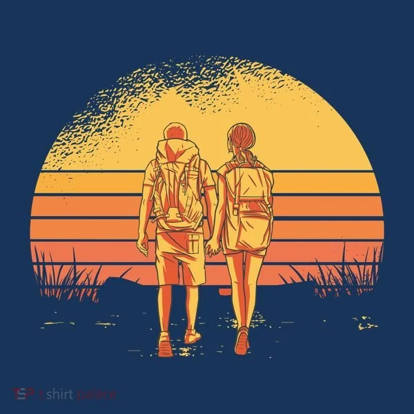 Couple Hiking Sunset Kids Long Sleeve Shirt