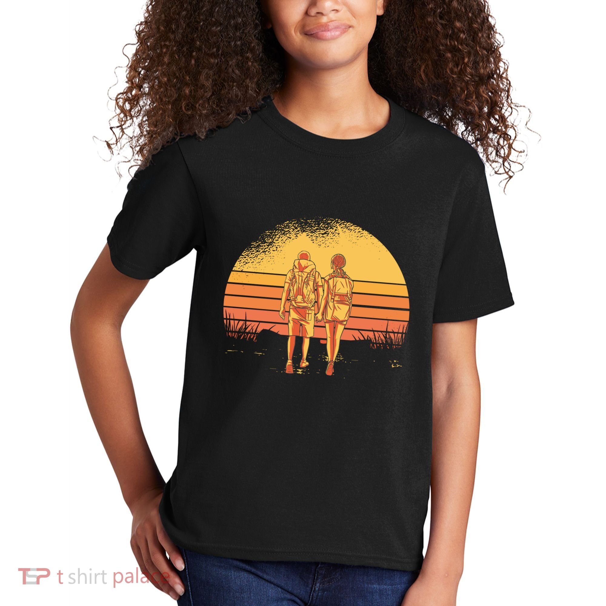 Couple Hiking Sunset Kids T-Shirt
