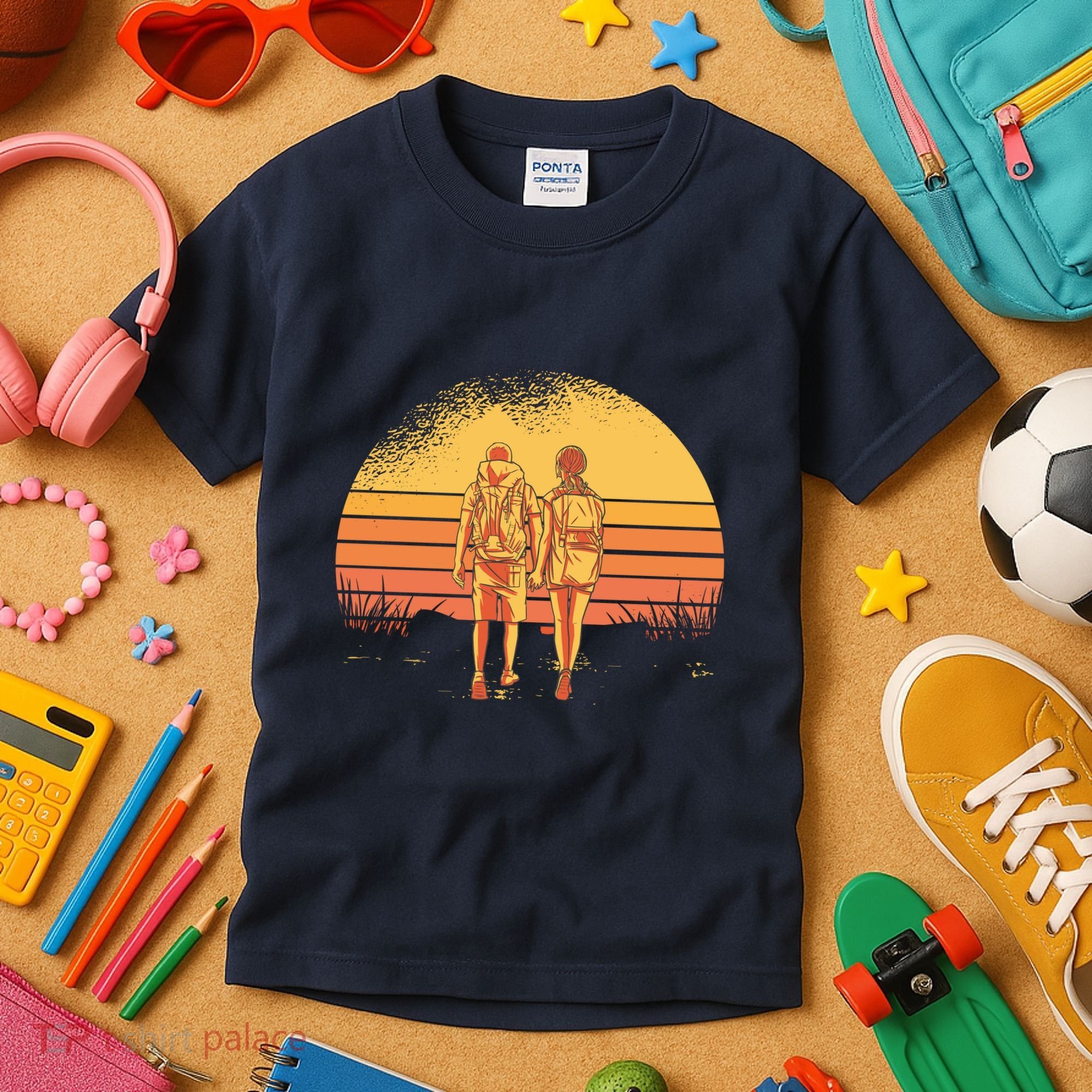 Couple Hiking Sunset Kids T-Shirt