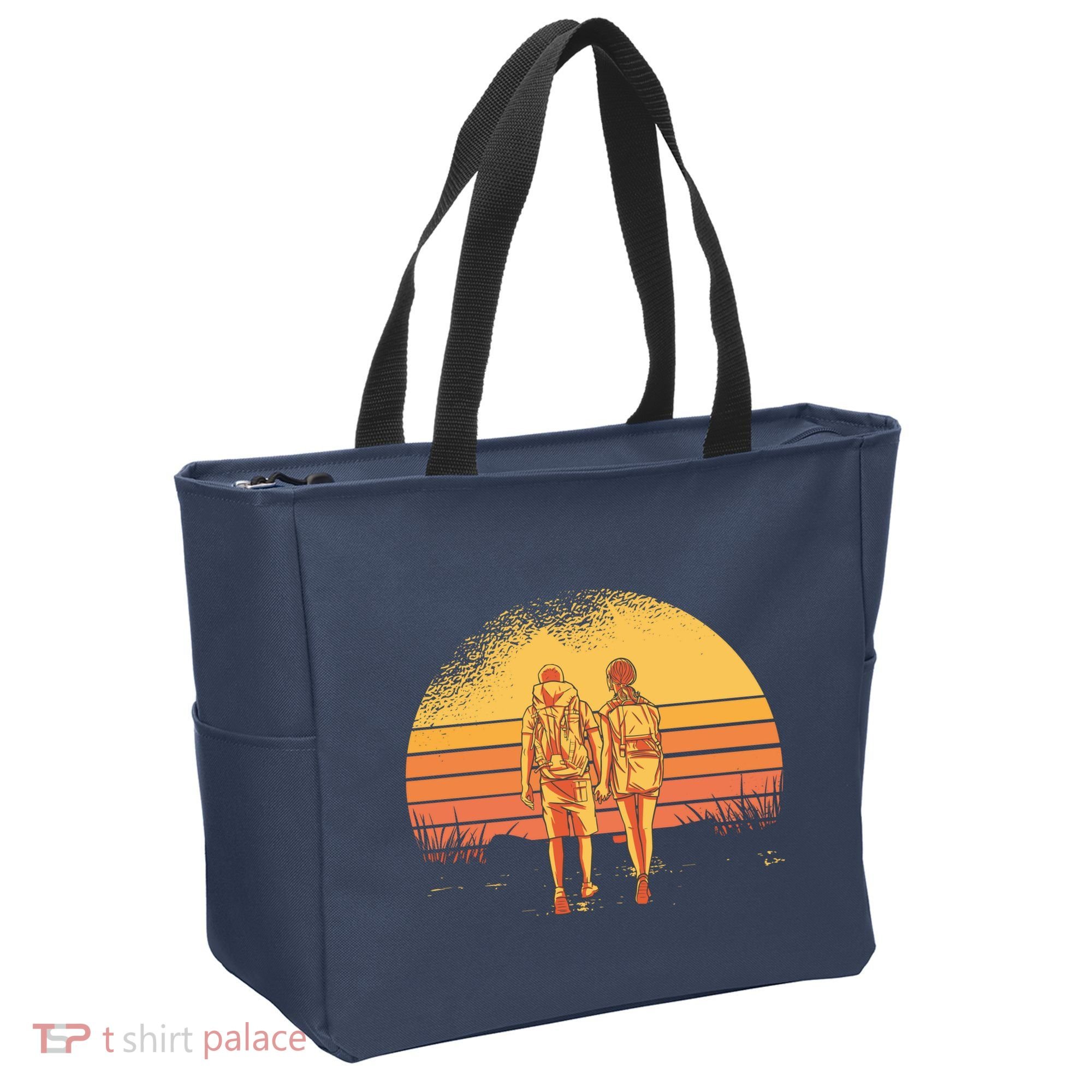 Couple Hiking Sunset Tote Bag