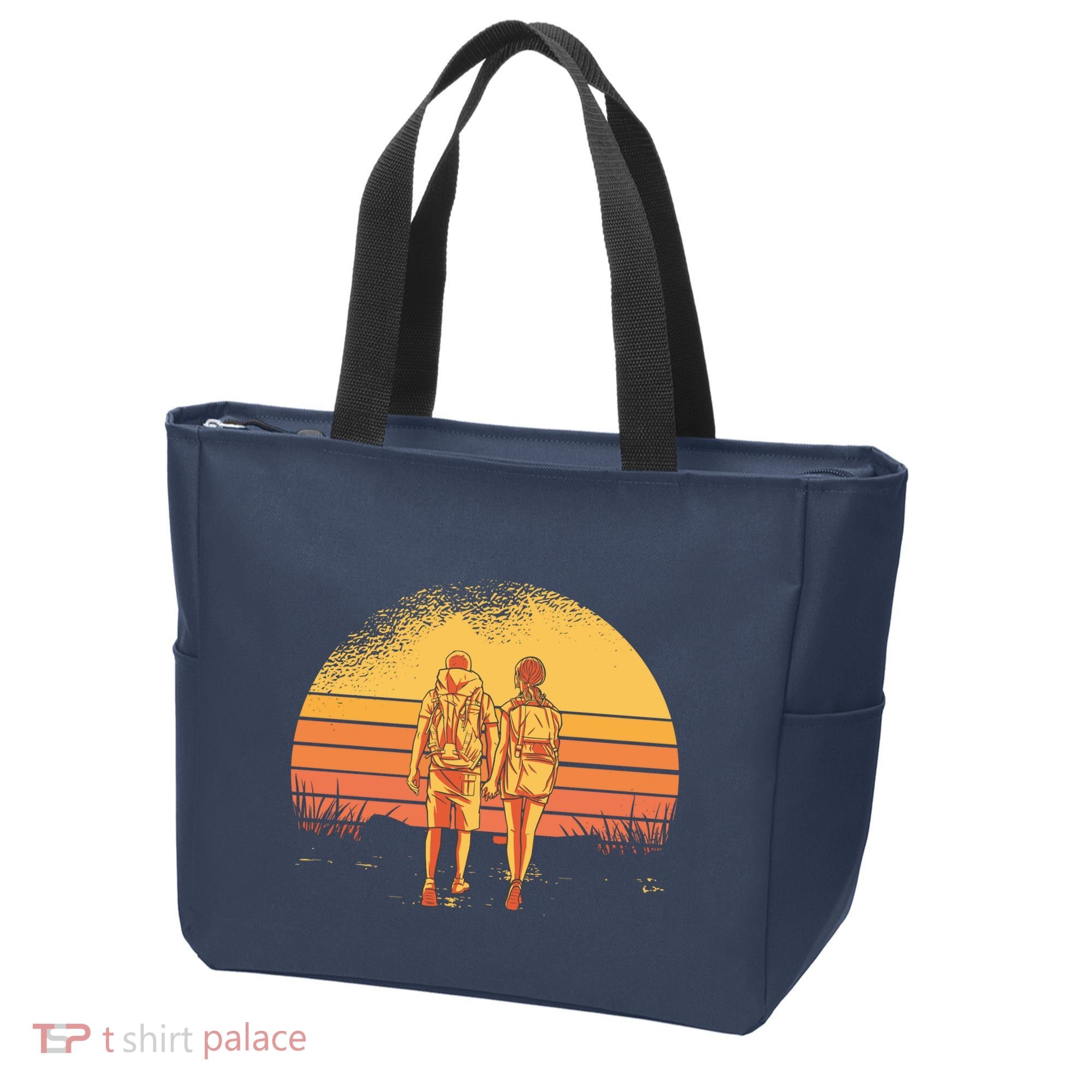 Couple Hiking Sunset Tote Bag
