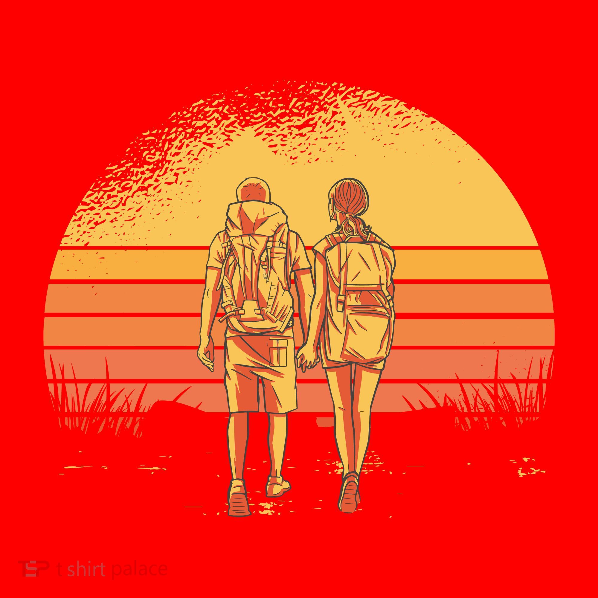 Couple Hiking Sunset Santa Hat