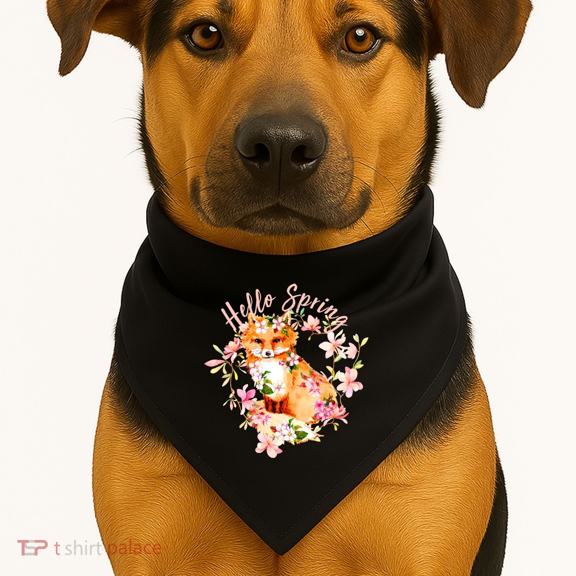 Cute Hello Spring Flower Fox USA-Made Doggie Bandana