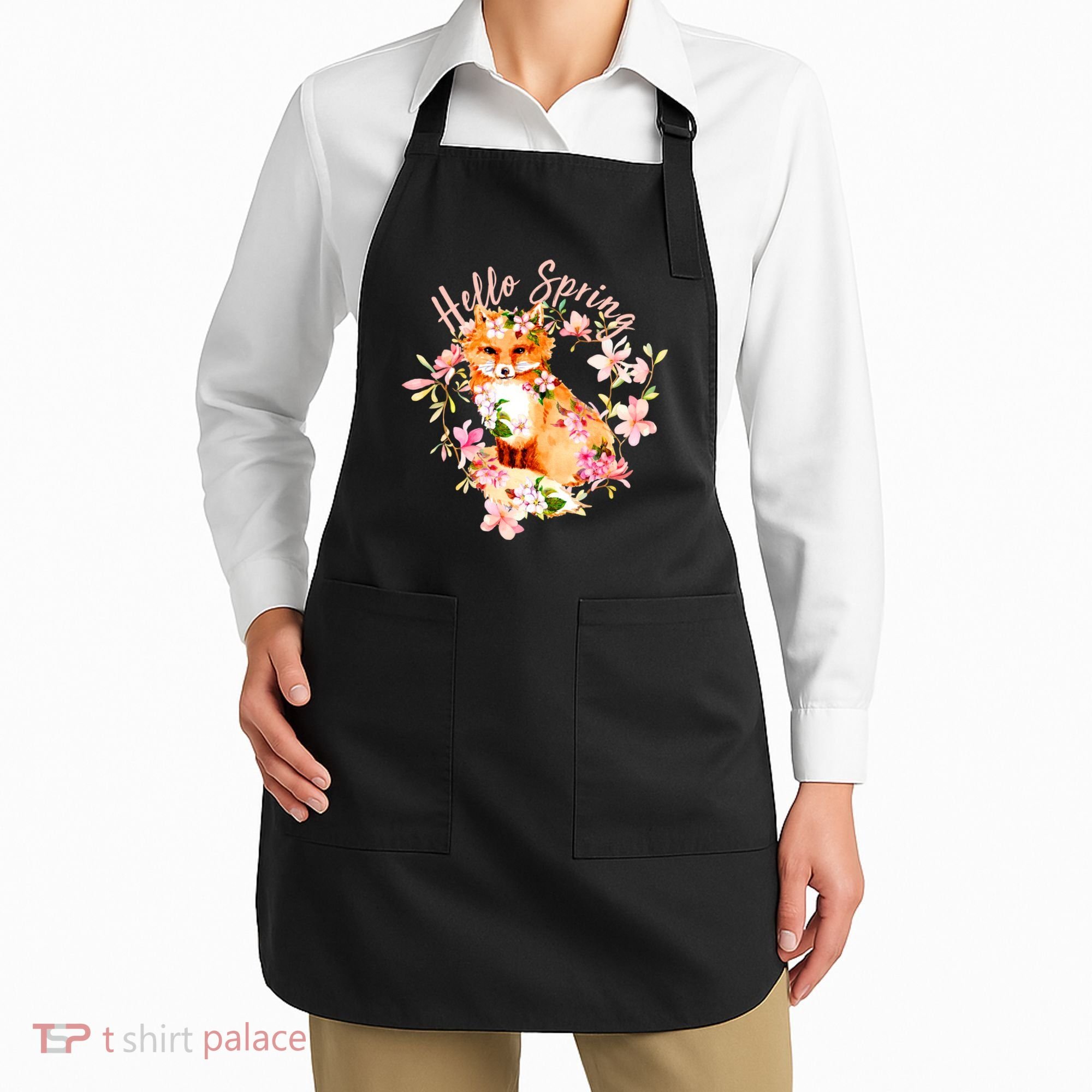 Cute Hello Spring Flower Fox Apron