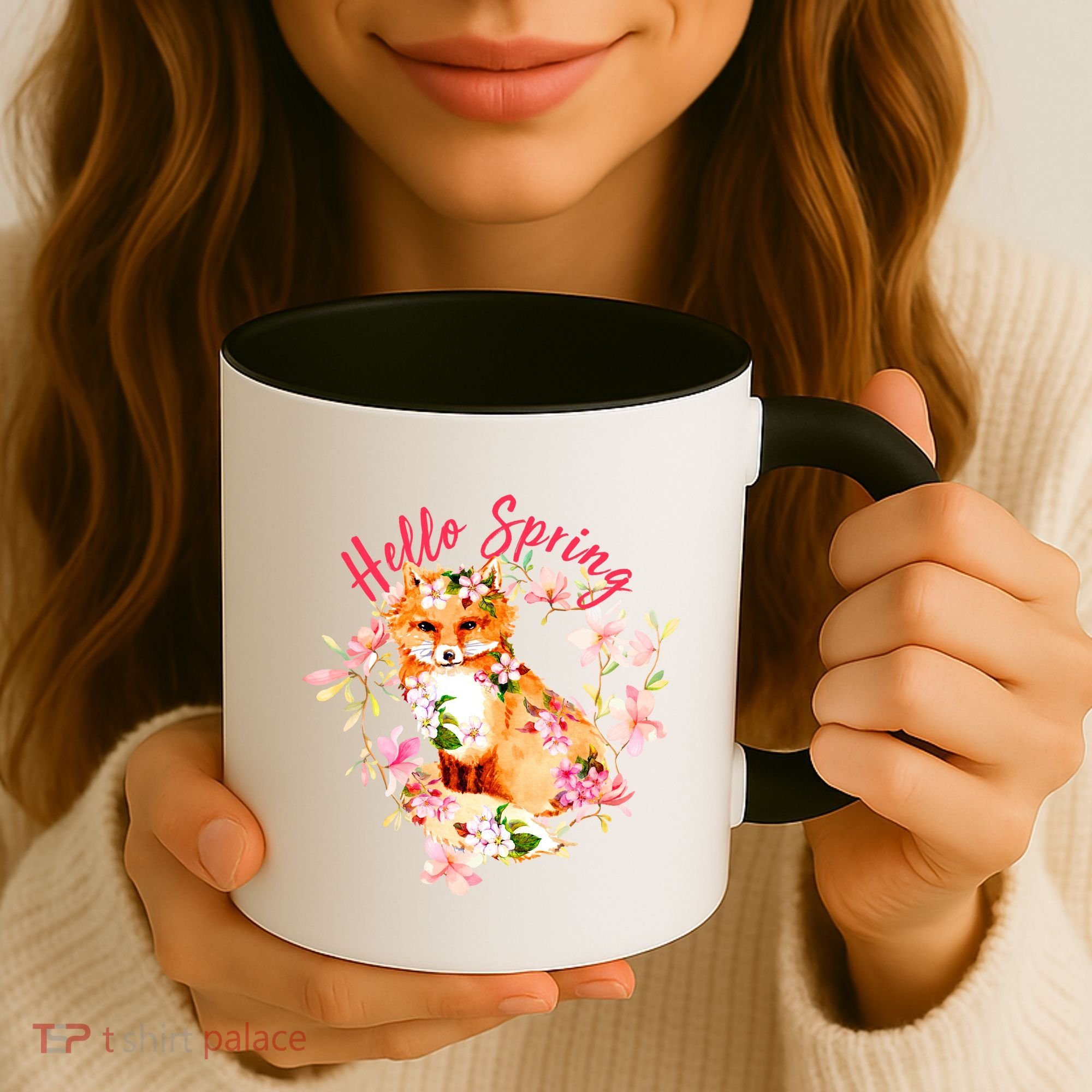 Cute Hello Spring Flower Fox Coffee Mug