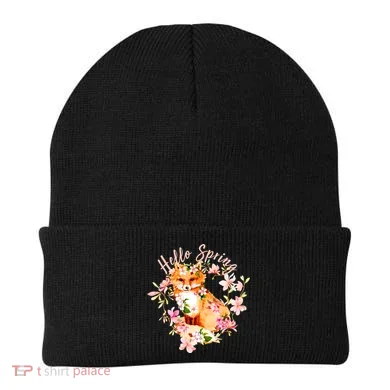 Cute Hello Spring Flower Fox Beanie