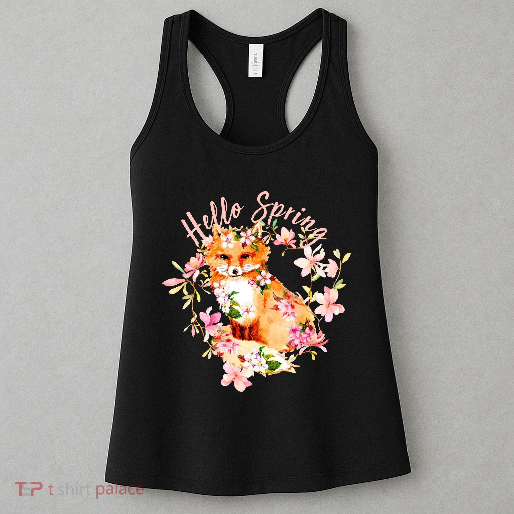 Cute Hello Spring Flower Fox Women's Tank Top