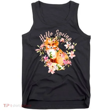 Cute Hello Spring Flower Fox Tank Top