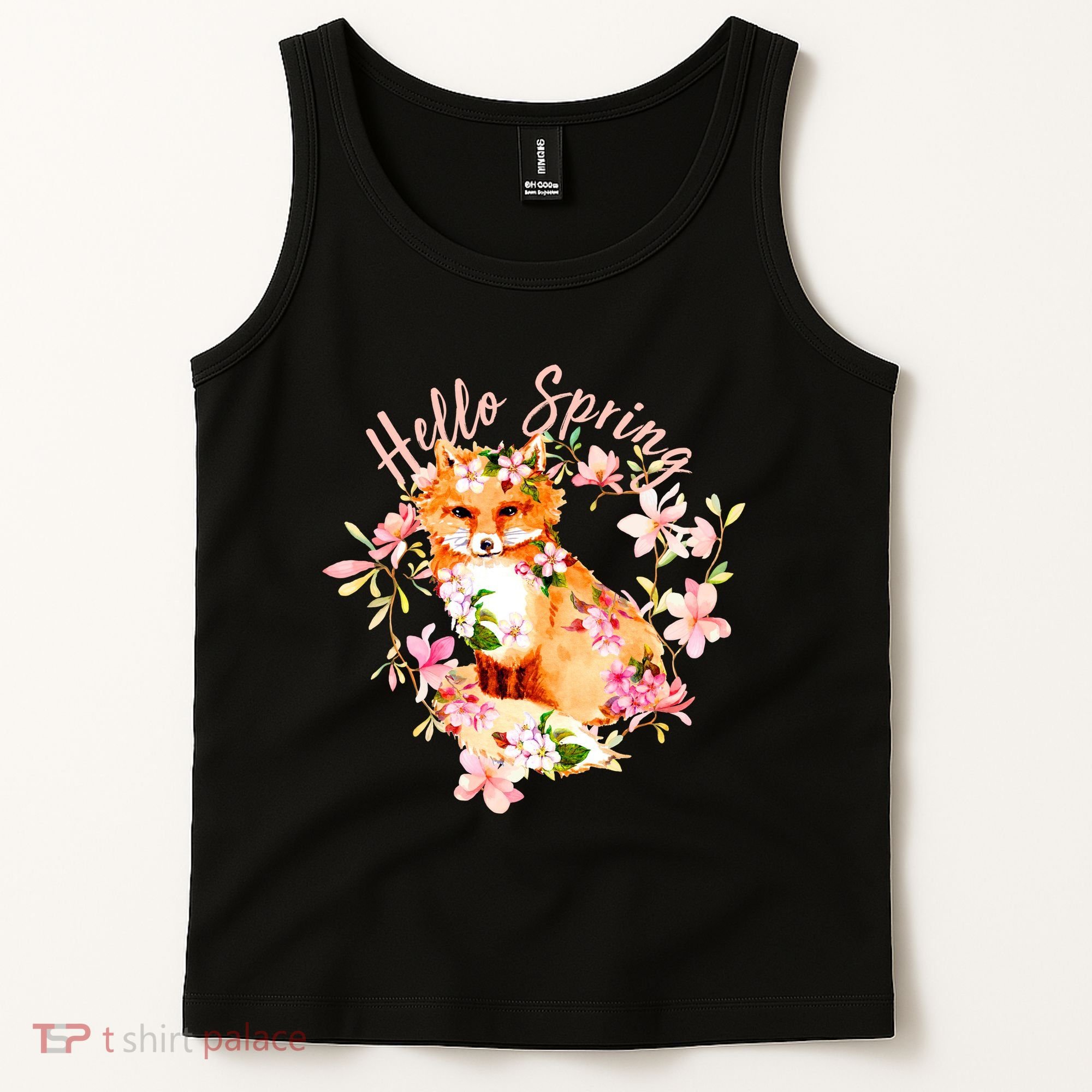 Cute Hello Spring Flower Fox Tank Top