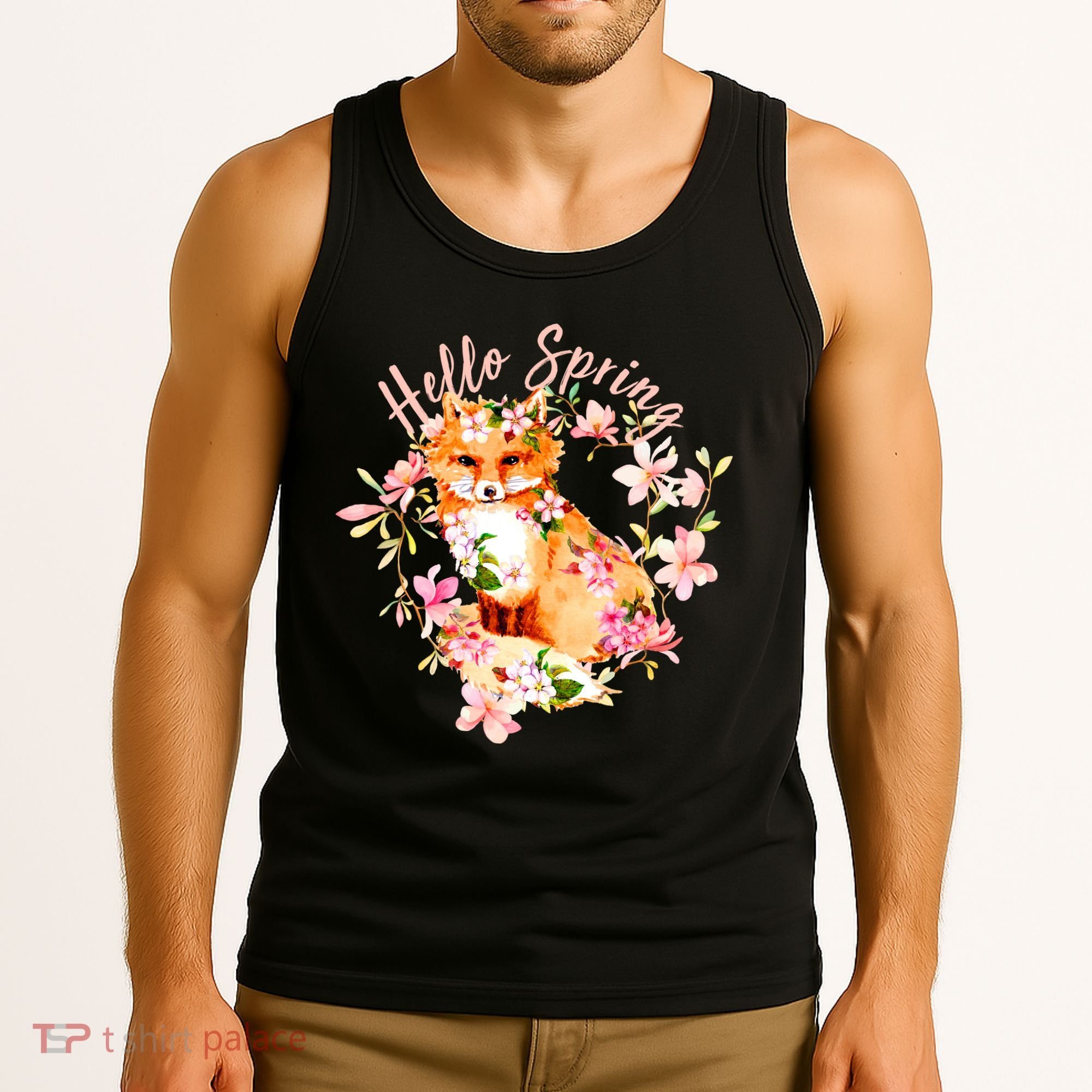 Cute Hello Spring Flower Fox Tank Top