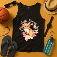 Cute Hello Spring Flower Fox Tank Top thumb 4