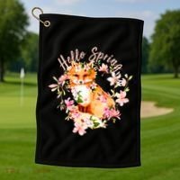 Cute Hello Spring Flower Fox Golf Towel thumb 1