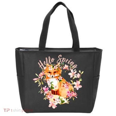 Cute Hello Spring Flower Fox Tote Bag