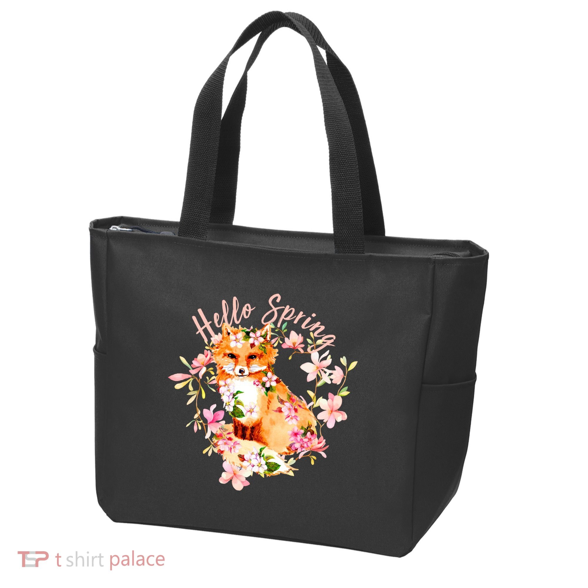 Cute Hello Spring Flower Fox Tote Bag
