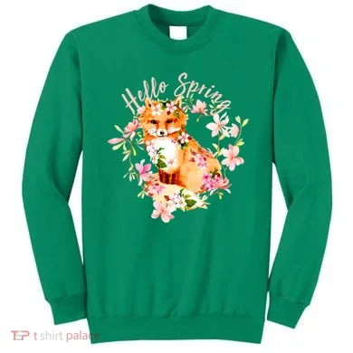 Cute Hello Spring Flower Fox Sweatshirt