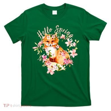 Cute Hello Spring Flower Fox T-Shirt