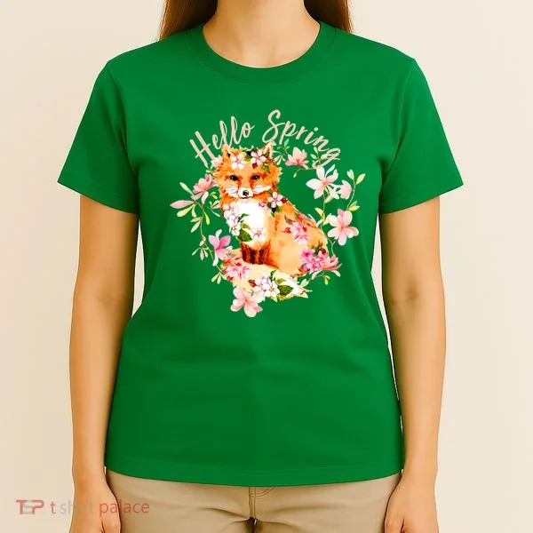 Cute Hello Spring Flower Fox T-Shirt