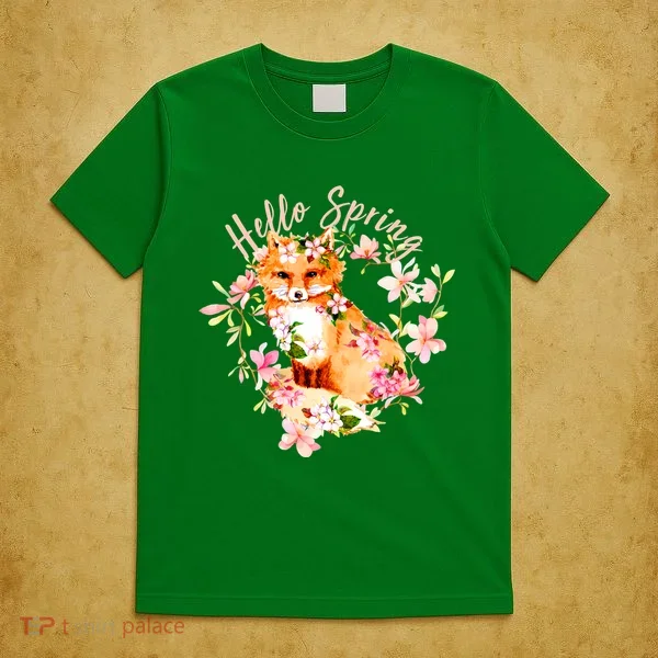 Cute Hello Spring Flower Fox T-Shirt