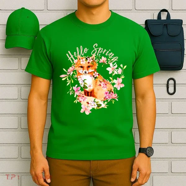 Cute Hello Spring Flower Fox T-Shirt