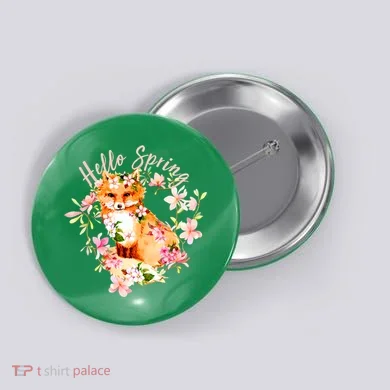 Cute Hello Spring Flower Fox Button